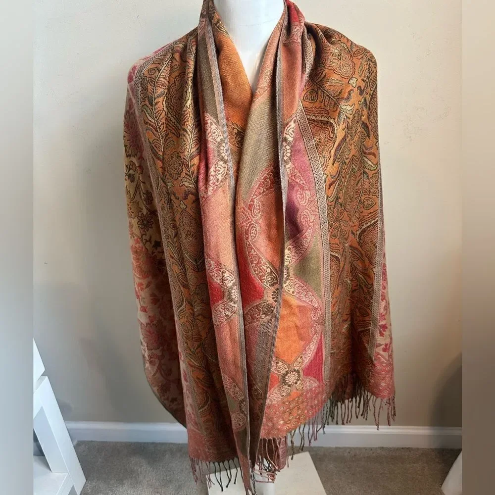 Pashmina Floral Print Fringed Wrap Scarf